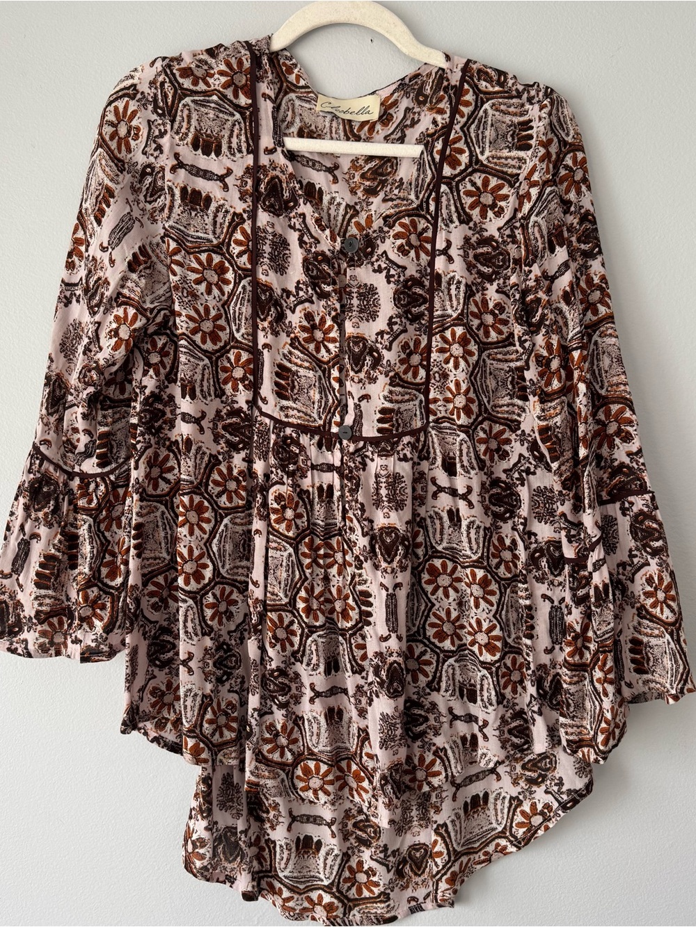 Floral Print Peasant Blouse in Dusty Pink